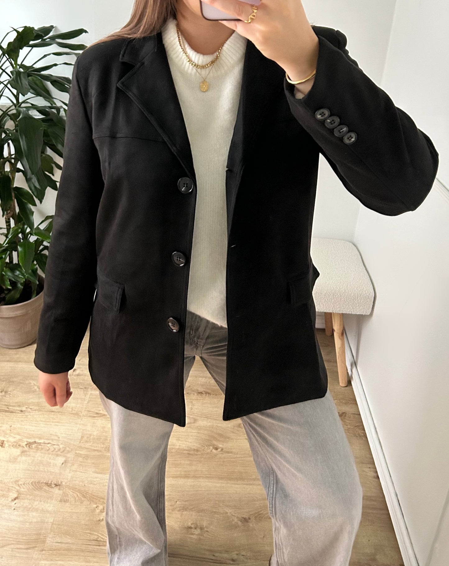 Blazer en Suède Noir Oversize