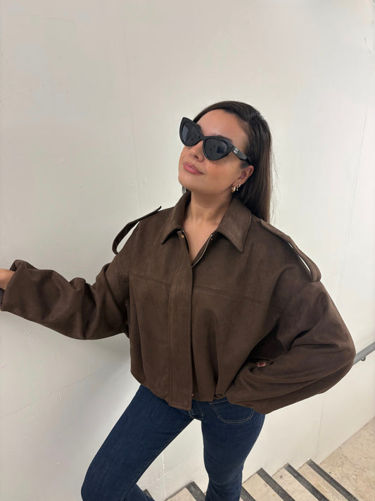 Veste oversize en suédine marron