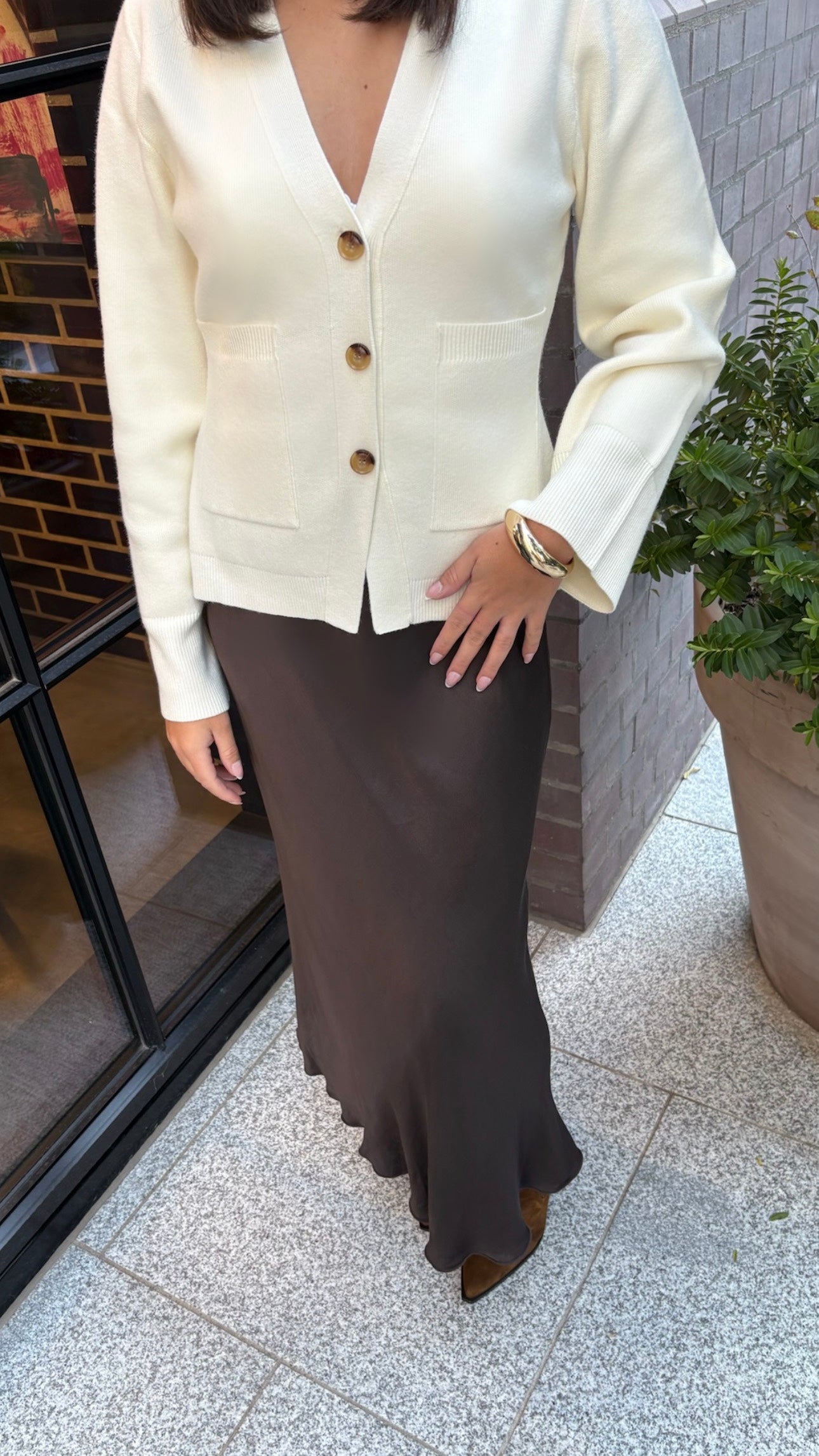 Cardigan cintré en laine col V écru