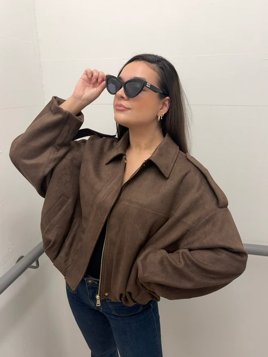Veste oversize en suédine marron