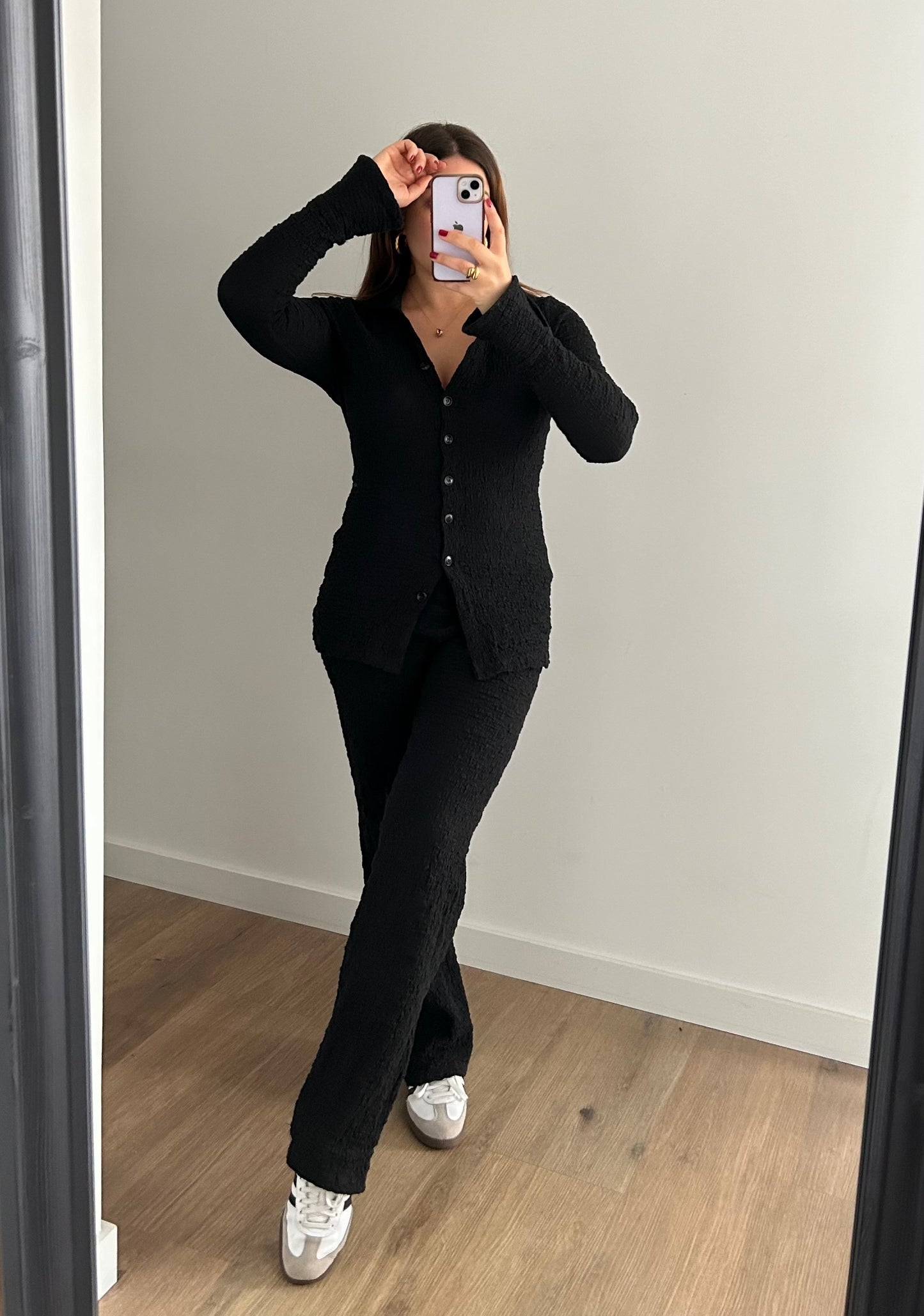 L'Ensemble Texturé Noir Chemise & Pantalon