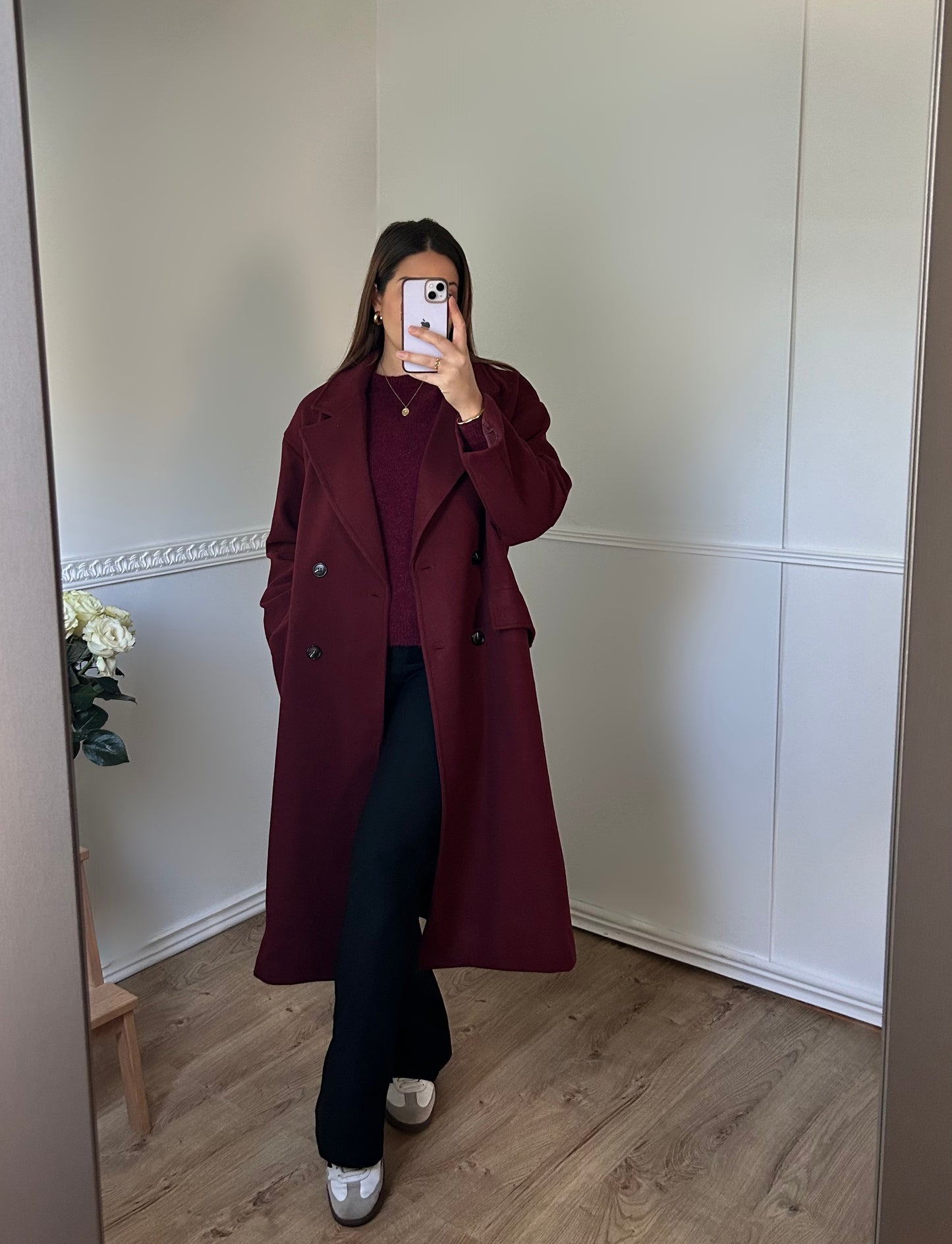 Manteau Long Oversize Bordeaux