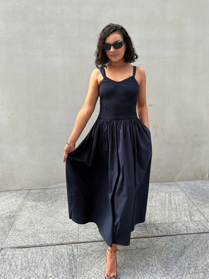 Robe longue bouffante marine