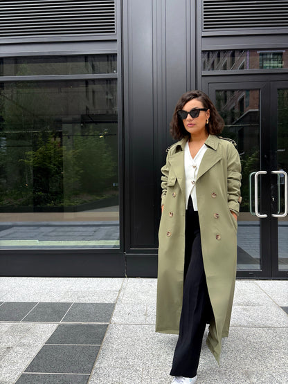 Trench Coat Maxi Longueur Kaki