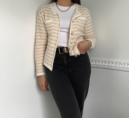 The Beige and White knitted Cardigan