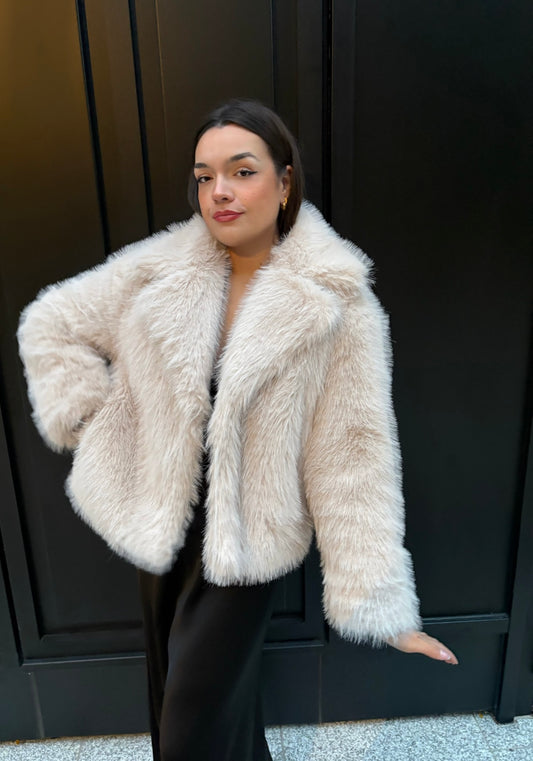 Manteau en fausse Fourrure Beige