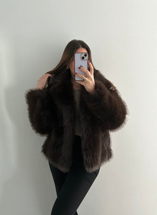 Manteau en fausse Fourrure Marron