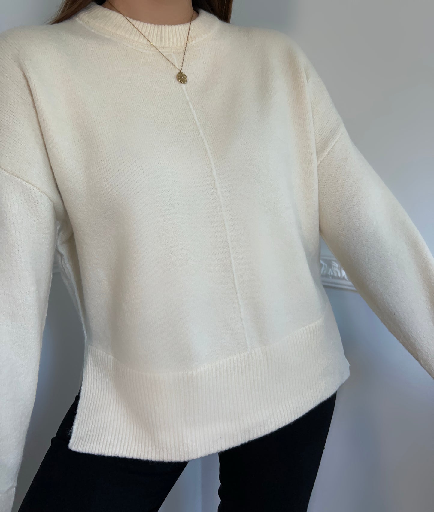 Pull Épais Crème Liseré Blanc