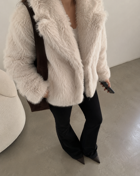 Manteau en fausse Fourrure Beige