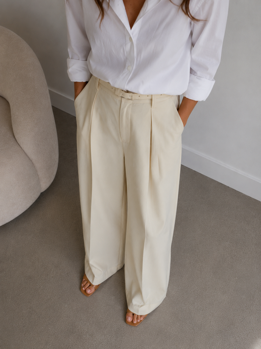 Pantalon large jaune pâle avec ceinture