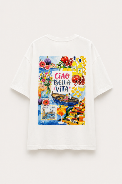 T-shirt oversize blanc imprimé la dolce vita