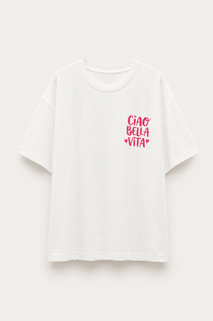 T-shirt oversize blanc imprimé la dolce vita