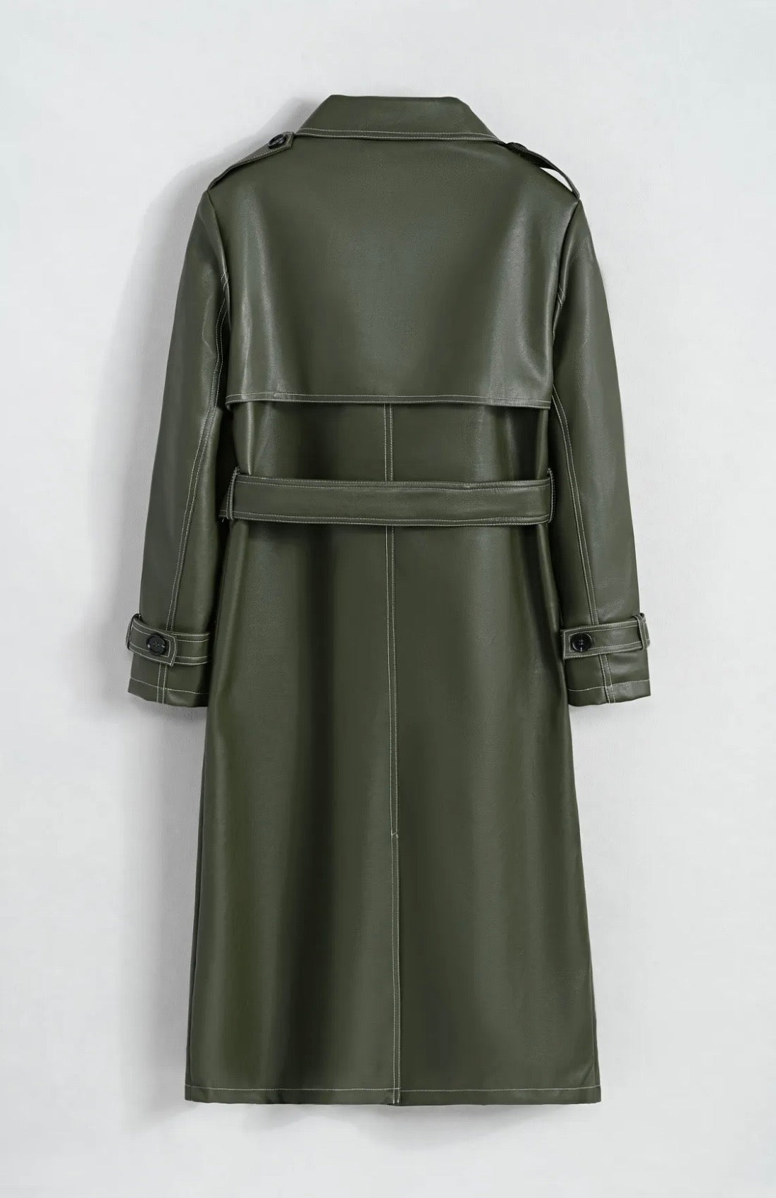 Le Trench coat en cuir vegan kaki