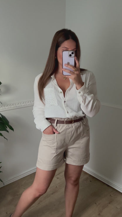 Short taille haute en coton beige