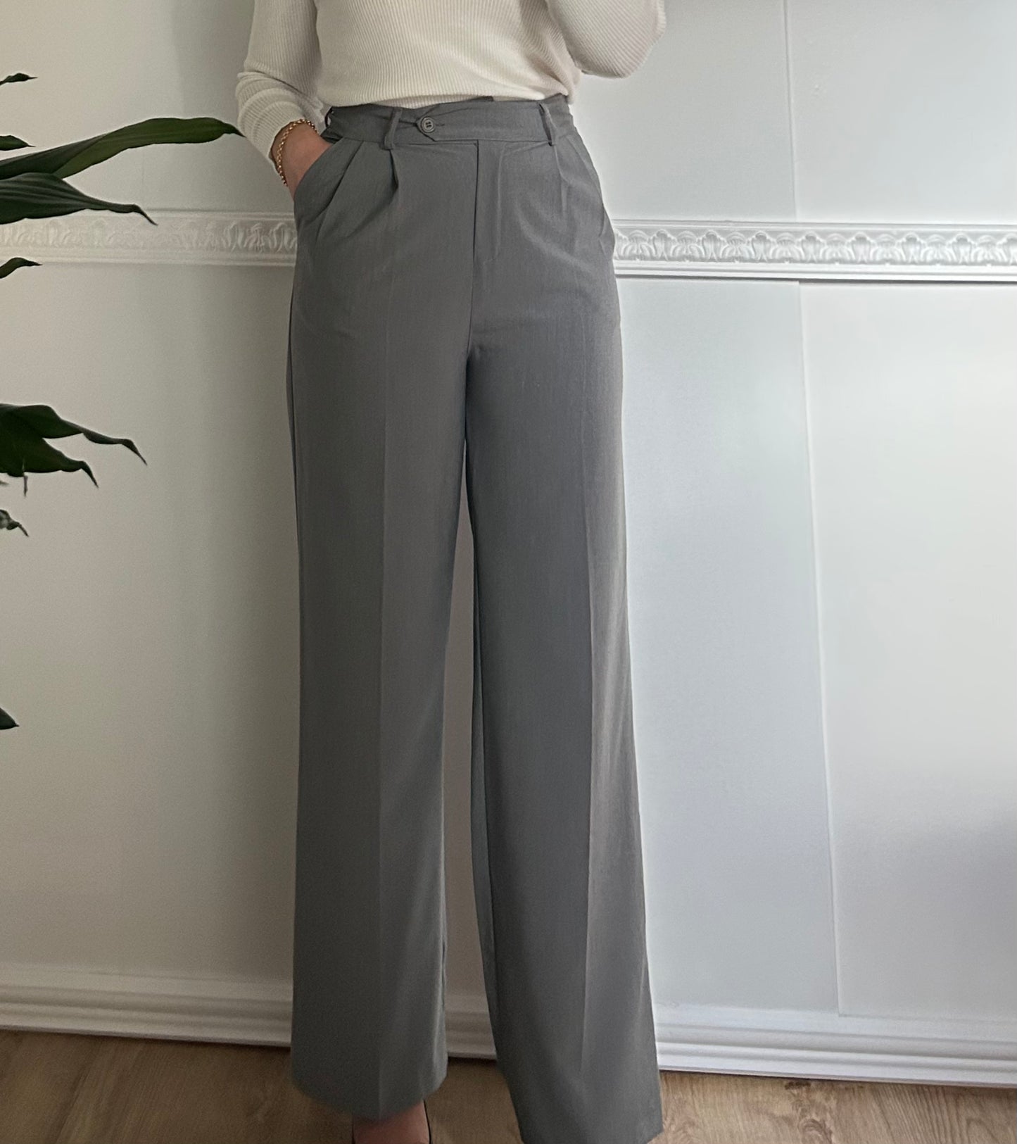 Pantalon jambes larges gris