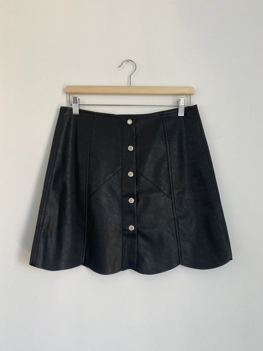 Buttoned black faux leather skirt