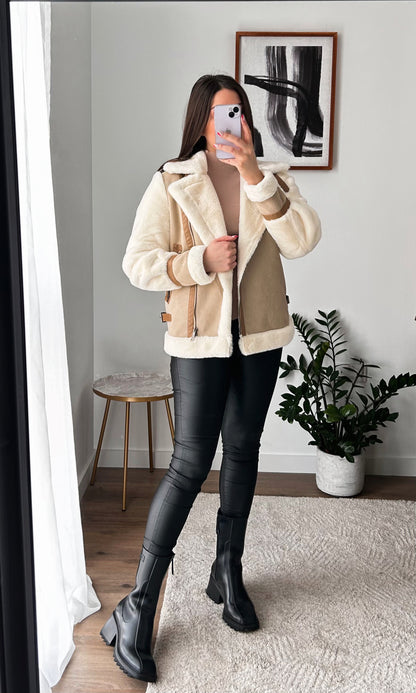 Beige suede aviator jacket