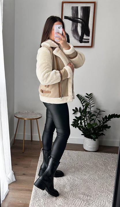 Beige suede aviator jacket