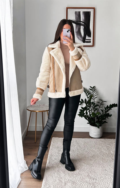 Beige suede aviator jacket